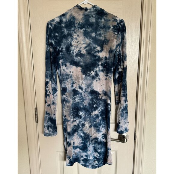 Young‎ Fabulous & Broke Lena Ruched Tie-Dye Dress Blue Mock Neck Long SLeeves M - Picture 6 of 9